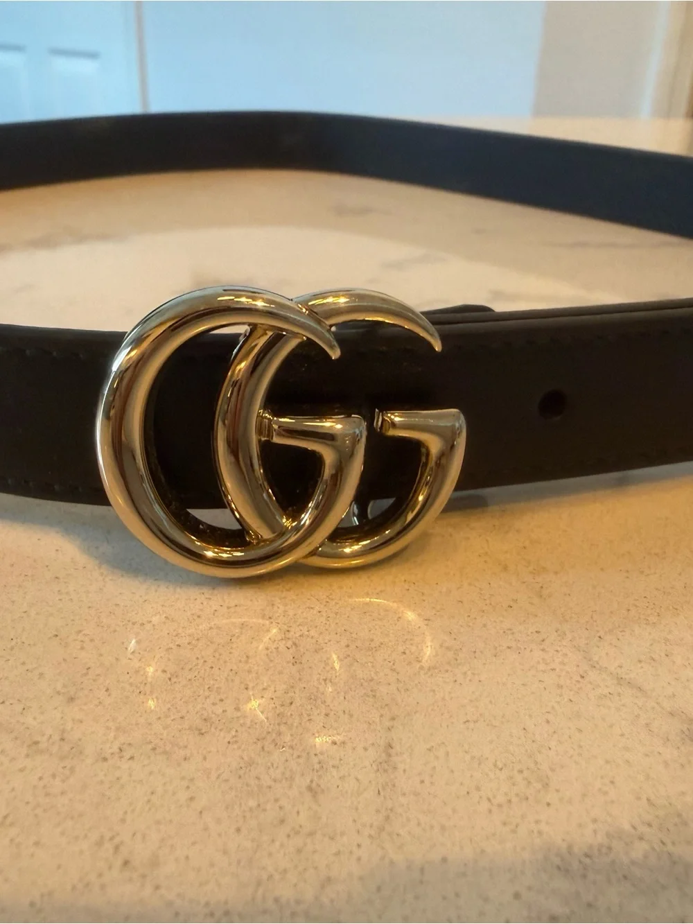 Gucci Black Leather Logo-Stamped Belt